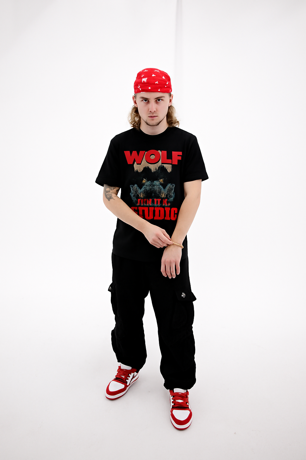 Black & Red Wolf Oversized Tee